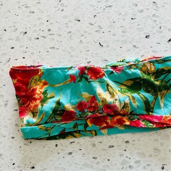 L8TER WOMEN'S Green/Red Tropical Bandeau Size Medium - Picture 2 of 4